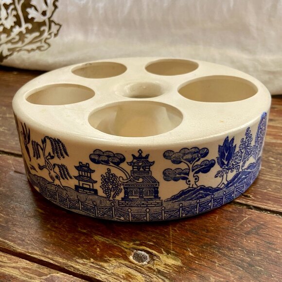 Vintage Condiment Set Blue Willow Base Tray Holder Japan EUC - Picture 8 of 9